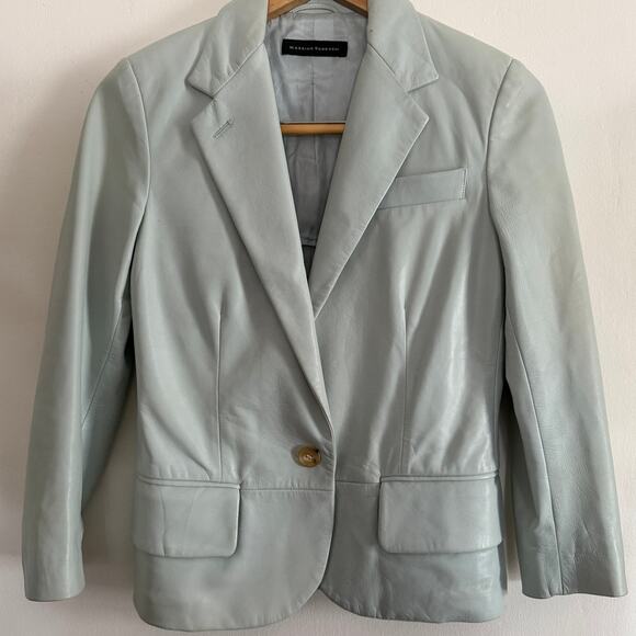 Massimo Rebecchi Jackets & Blazers - MASSIMO REBECCHI Y2K Vintage Sage Green Calfskin Blazer Leather Jacket Small